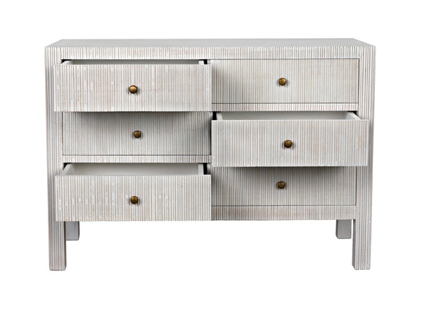 Noir Conrad 6 Drawer Dresser - Elegant Solid Mahogany Storage Solution for Stylish Bedrooms & More White Wash GDRE221WH