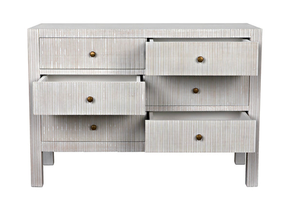 Noir Conrad 6 Drawer Dresser - Elegant Solid Mahogany Storage Solution for Stylish Bedrooms & More White Wash GDRE221WH
