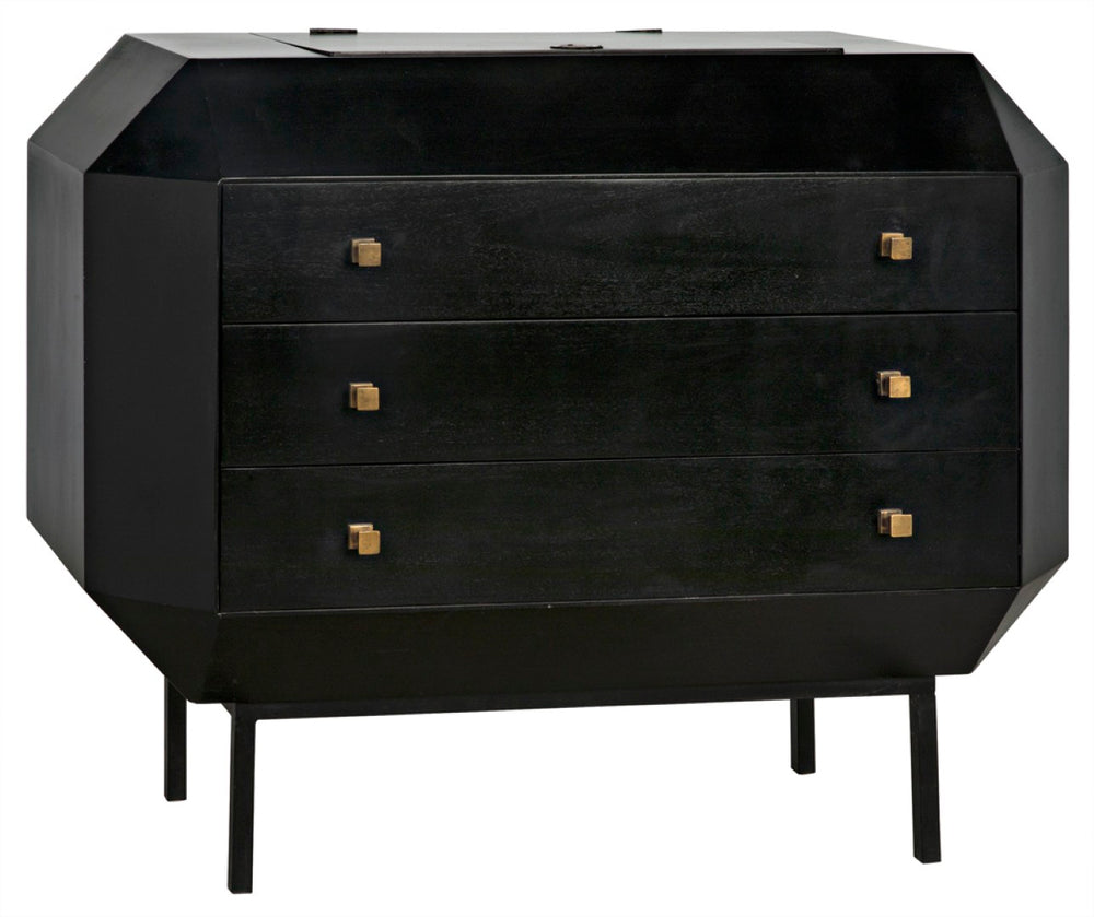 Noir Rhiana Dresser - Vintage-Inspired Black Mahogany Storage with Hidden Mirror & Elegant Design Details GDRE224HB