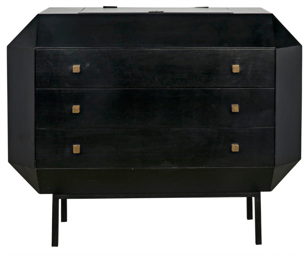 Noir Rhiana Dresser - Vintage-Inspired Black Mahogany Storage with Hidden Mirror & Elegant Design Details GDRE224HB
