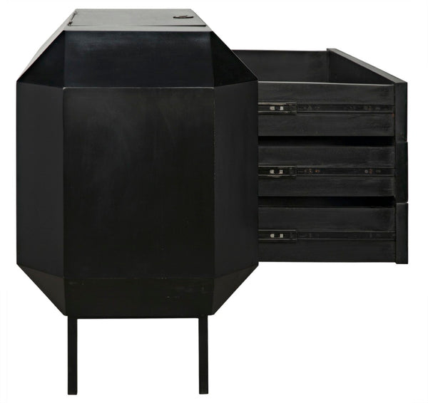 Noir Rhiana Dresser - Vintage-Inspired Black Mahogany Storage with Hidden Mirror & Elegant Design Details GDRE224HB