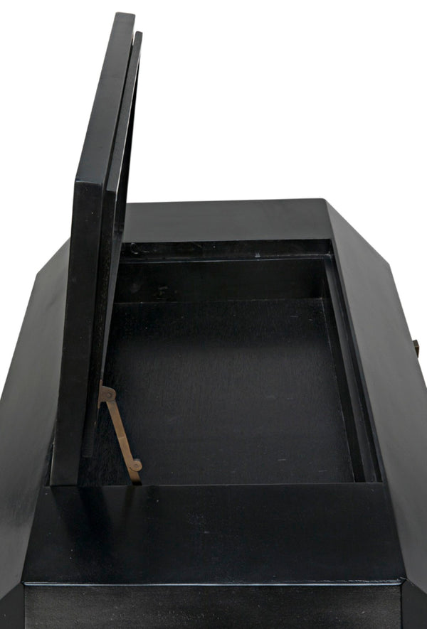 Noir Rhiana Dresser - Vintage-Inspired Black Mahogany Storage with Hidden Mirror & Elegant Design Details GDRE224HB