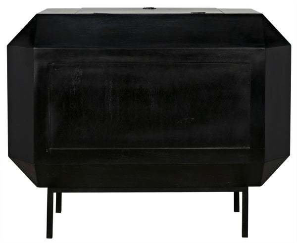 Noir Rhiana Dresser - Vintage-Inspired Black Mahogany Storage with Hidden Mirror & Elegant Design Details GDRE224HB