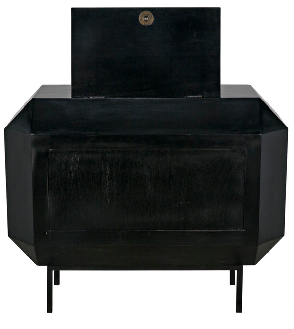Noir Rhiana Dresser - Vintage-Inspired Black Mahogany Storage with Hidden Mirror & Elegant Design Details GDRE224HB