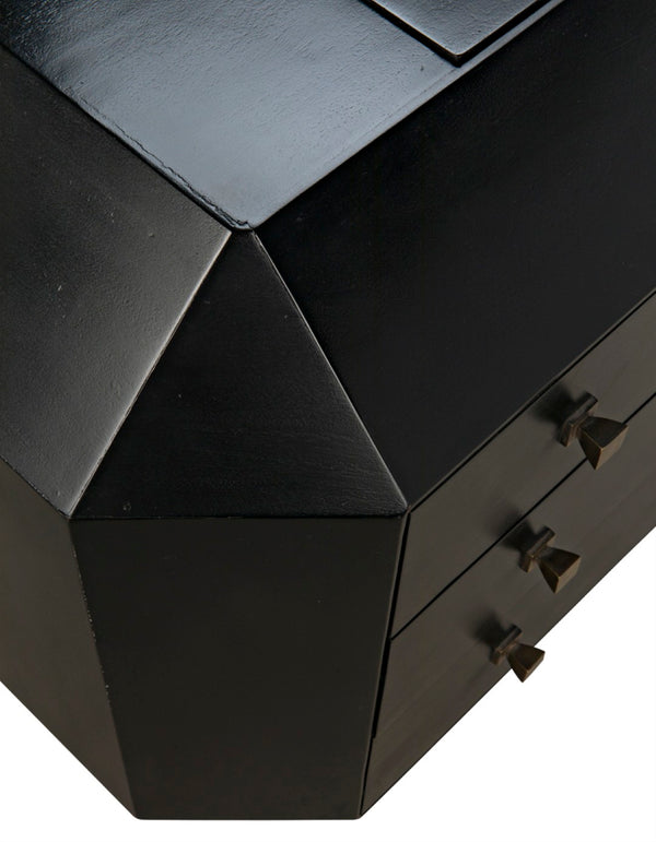 Noir Rhiana Dresser - Vintage-Inspired Black Mahogany Storage with Hidden Mirror & Elegant Design Details GDRE224HB