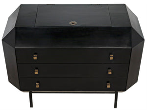 Noir Rhiana Dresser - Vintage-Inspired Black Mahogany Storage with Hidden Mirror & Elegant Design Details GDRE224HB