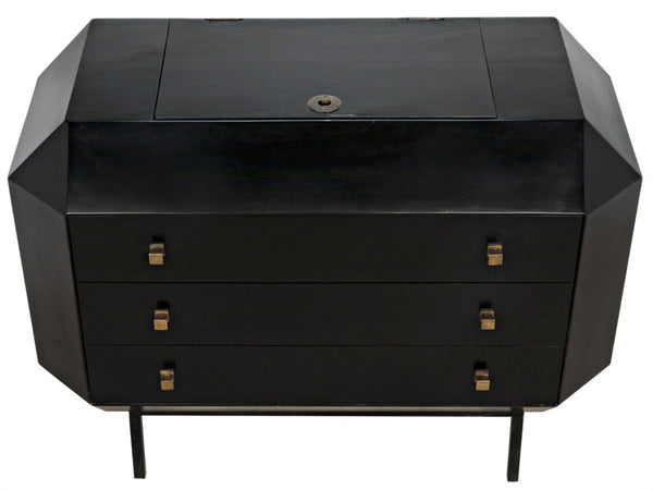 Noir Rhiana Dresser - Vintage-Inspired Black Mahogany Storage with Hidden Mirror & Elegant Design Details GDRE224HB