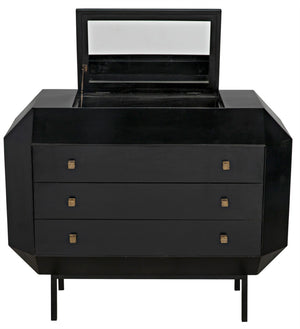 Noir Rhiana Dresser - Vintage-Inspired Black Mahogany Storage with Hidden Mirror & Elegant Design Details GDRE224HB