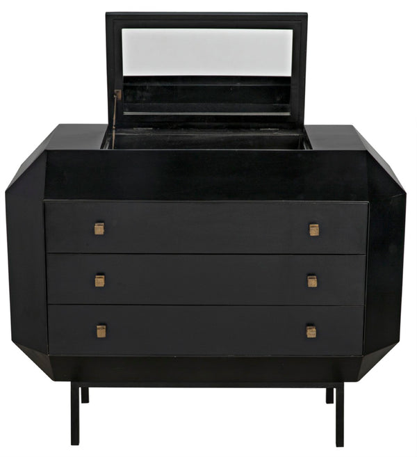 Noir Rhiana Dresser - Vintage-Inspired Black Mahogany Storage with Hidden Mirror & Elegant Design Details GDRE224HB