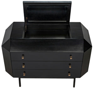 Noir Rhiana Dresser - Vintage-Inspired Black Mahogany Storage with Hidden Mirror & Elegant Design Details GDRE224HB