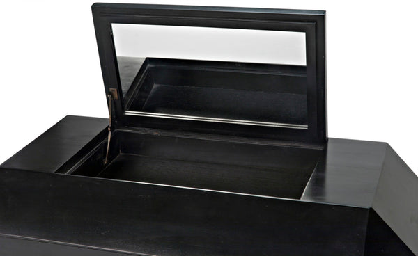 Noir Rhiana Dresser - Vintage-Inspired Black Mahogany Storage with Hidden Mirror & Elegant Design Details GDRE224HB