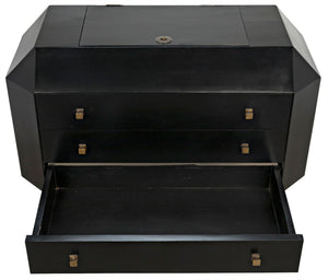 Noir Rhiana Dresser - Vintage-Inspired Black Mahogany Storage with Hidden Mirror & Elegant Design Details GDRE224HB