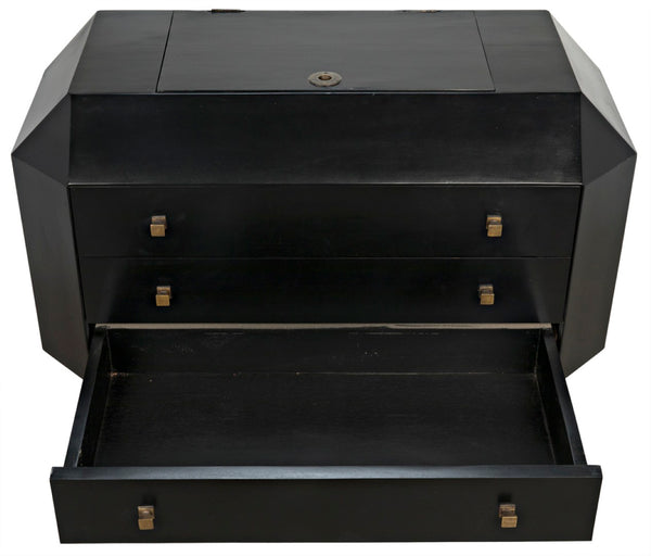Noir Rhiana Dresser - Vintage-Inspired Black Mahogany Storage with Hidden Mirror & Elegant Design Details GDRE224HB