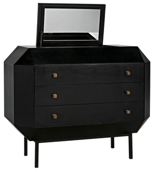 Noir Rhiana Dresser - Vintage-Inspired Black Mahogany Storage with Hidden Mirror & Elegant Design Details GDRE224HB