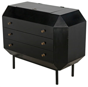 Noir Rhiana Dresser - Vintage-Inspired Black Mahogany Storage with Hidden Mirror & Elegant Design Details GDRE224HB