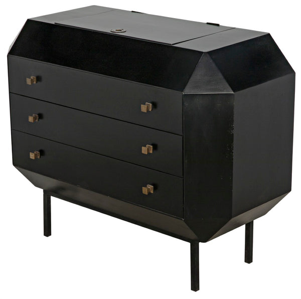Noir Rhiana Dresser - Vintage-Inspired Black Mahogany Storage with Hidden Mirror & Elegant Design Details GDRE224HB