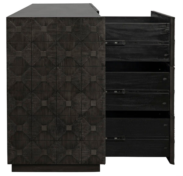 Noir Leon Dresser, Elegant Pale Mahogany Storage Unit with Geometric Carvings for Timeless Charm GDRE226P