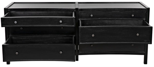 Noir Hampton 6 Drawer Dresser - Timeless Hand-Carved Mahogany Elegance for Stylish Bedroom Storage Hand Rubbed Black GDRE241HB-2