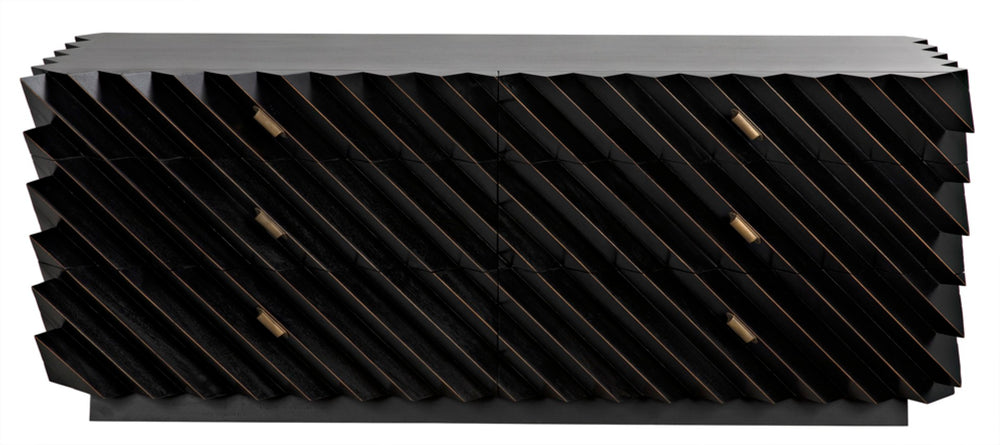 Noir Hikaru Dresser - Artisan-Crafted Six-Drawer Storage with Dynamic Texture and Polished Brass Pulls Hand Rubbed Black GDRE247HB