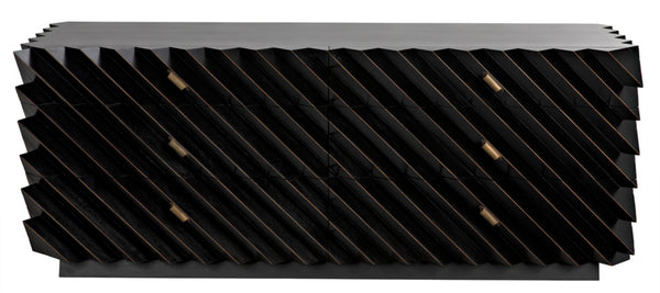 Noir Hikaru Dresser - Artisan-Crafted Six-Drawer Storage with Dynamic Texture and Polished Brass Pulls Hand Rubbed Black GDRE247HB