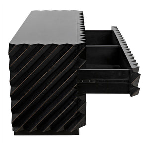 Noir Hikaru Dresser - Artisan-Crafted Six-Drawer Storage with Dynamic Texture and Polished Brass Pulls Hand Rubbed Black GDRE247HB