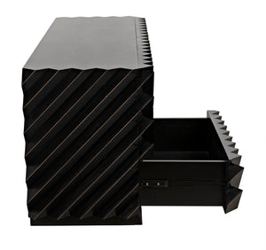 Noir Hikaru Dresser - Artisan-Crafted Six-Drawer Storage with Dynamic Texture and Polished Brass Pulls Hand Rubbed Black GDRE247HB