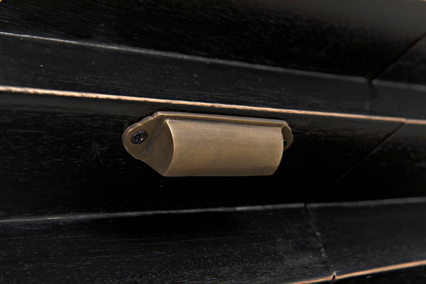 Noir Hikaru Dresser - Artisan-Crafted Six-Drawer Storage with Dynamic Texture and Polished Brass Pulls Hand Rubbed Black GDRE247HB