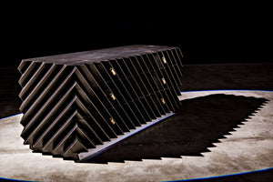 Noir Hikaru Dresser - Artisan-Crafted Six-Drawer Storage with Dynamic Texture and Polished Brass Pulls Hand Rubbed Black GDRE247HB