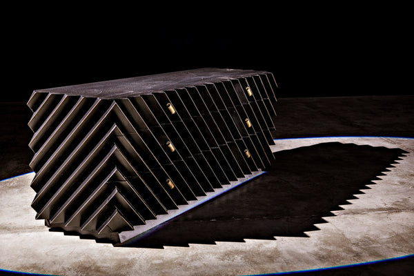 Noir Hikaru Dresser - Artisan-Crafted Six-Drawer Storage with Dynamic Texture and Polished Brass Pulls Hand Rubbed Black GDRE247HB