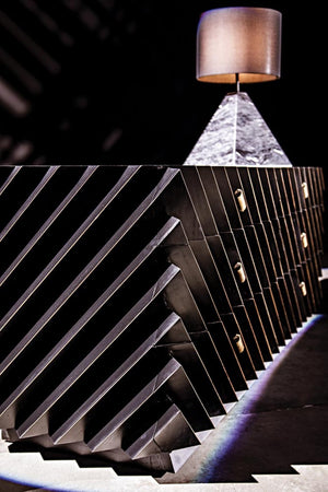 Noir Hikaru Dresser - Artisan-Crafted Six-Drawer Storage with Dynamic Texture and Polished Brass Pulls Hand Rubbed Black GDRE247HB