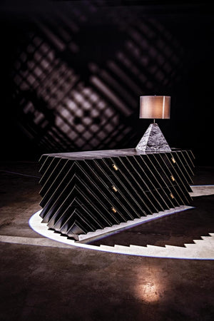 Noir Hikaru Dresser - Artisan-Crafted Six-Drawer Storage with Dynamic Texture and Polished Brass Pulls Hand Rubbed Black GDRE247HB