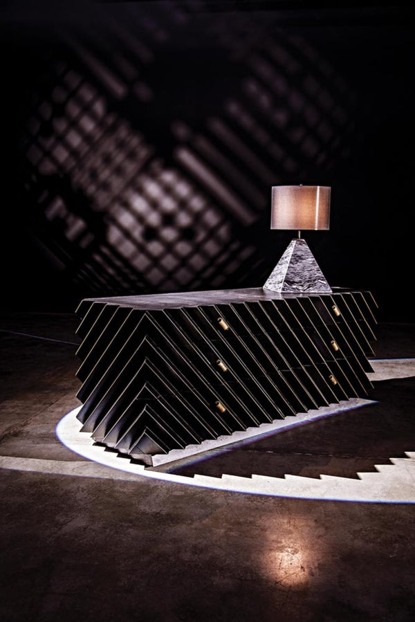 Noir Hikaru Dresser - Artisan-Crafted Six-Drawer Storage with Dynamic Texture and Polished Brass Pulls Hand Rubbed Black GDRE247HB