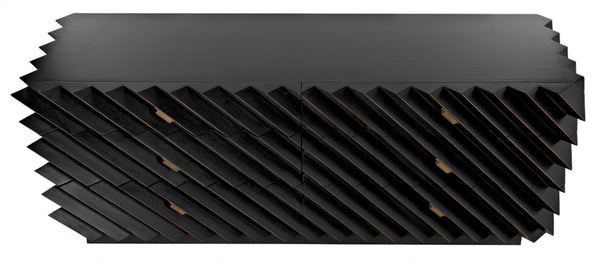 Noir Hikaru Dresser - Artisan-Crafted Six-Drawer Storage with Dynamic Texture and Polished Brass Pulls Hand Rubbed Black GDRE247HB