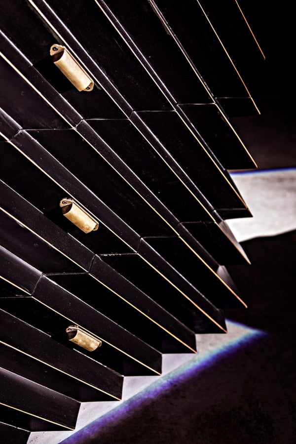 Noir Hikaru Dresser - Artisan-Crafted Six-Drawer Storage with Dynamic Texture and Polished Brass Pulls Hand Rubbed Black GDRE247HB