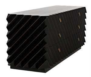 Noir Hikaru Dresser - Artisan-Crafted Six-Drawer Storage with Dynamic Texture and Polished Brass Pulls Hand Rubbed Black GDRE247HB