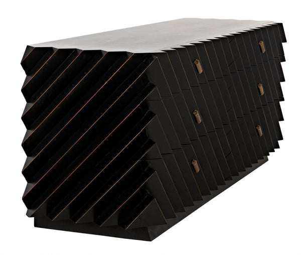 Noir Hikaru Dresser - Artisan-Crafted Six-Drawer Storage with Dynamic Texture and Polished Brass Pulls Hand Rubbed Black GDRE247HB