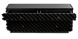 Noir Hikaru Dresser - Artisan-Crafted Six-Drawer Storage with Dynamic Texture and Polished Brass Pulls Hand Rubbed Black GDRE247HB