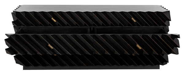 Noir Hikaru Dresser - Artisan-Crafted Six-Drawer Storage with Dynamic Texture and Polished Brass Pulls Hand Rubbed Black GDRE247HB