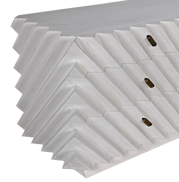 Noir Hikaru Dresser - Artisan-Crafted Six-Drawer Storage with Dynamic Texture and Polished Brass Pulls White Wash GDRE247WH