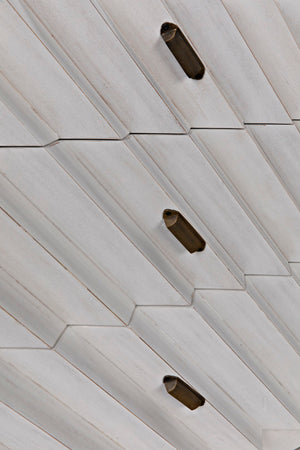 Noir Hikaru Dresser - Artisan-Crafted Six-Drawer Storage with Dynamic Texture and Polished Brass Pulls White Wash GDRE247WH