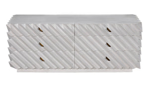 Noir Hikaru Dresser - Artisan-Crafted Six-Drawer Storage with Dynamic Texture and Polished Brass Pulls White Wash GDRE247WH