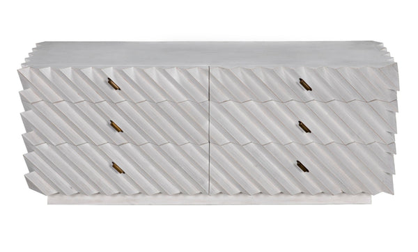 Noir Hikaru Dresser - Artisan-Crafted Six-Drawer Storage with Dynamic Texture and Polished Brass Pulls White Wash GDRE247WH