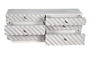 Noir Hikaru Dresser - Artisan-Crafted Six-Drawer Storage with Dynamic Texture and Polished Brass Pulls White Wash GDRE247WH