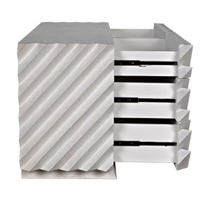 Noir Hikaru Dresser - Artisan-Crafted Six-Drawer Storage with Dynamic Texture and Polished Brass Pulls White Wash GDRE247WH