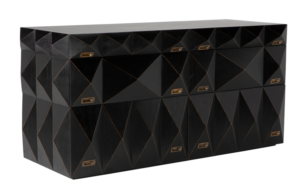 Noir Allegra Dresser: Artisan Hand-Rubbed Black Finish with Brass Accents & Six Spacious Drawers for Style GDRE248HB