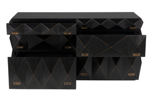 Noir Allegra Dresser: Artisan Hand-Rubbed Black Finish with Brass Accents & Six Spacious Drawers for Style GDRE248HB