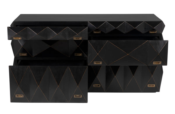 Noir Allegra Dresser: Artisan Hand-Rubbed Black Finish with Brass Accents & Six Spacious Drawers for Style GDRE248HB
