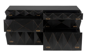 Noir Allegra Dresser: Artisan Hand-Rubbed Black Finish with Brass Accents & Six Spacious Drawers for Style GDRE248HB