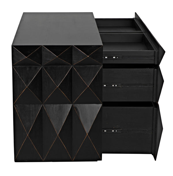 Noir Allegra Dresser: Artisan Hand-Rubbed Black Finish with Brass Accents & Six Spacious Drawers for Style GDRE248HB