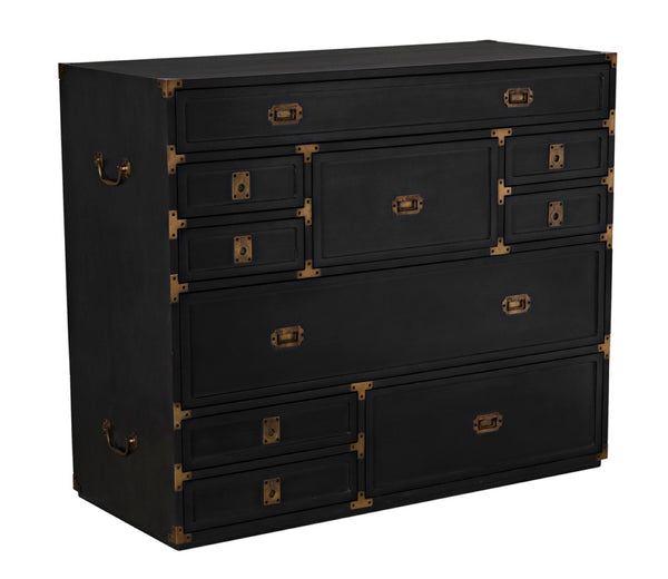 Noir Charles Chest, Pale Mahogany Storage - Elegant Dresser with Brass Hardware & Timeless Design GDRE249P